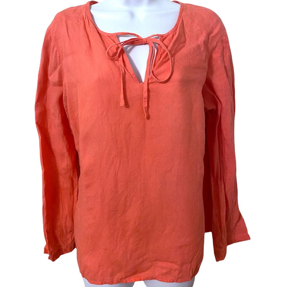 Talbots Irish Linen Peasant Boho Vibrant Cotton Candy Pink Top